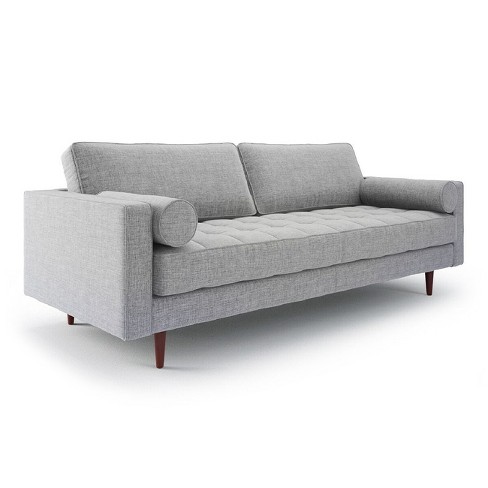 Bloomfield Mid Century Modern Sofa With Bolster Pillows Gray