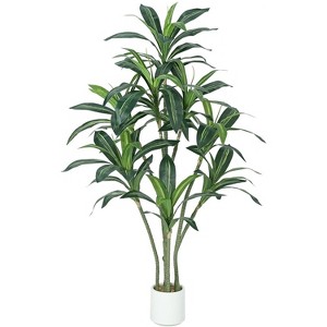 Artificial Dracaena Tree Fake Plant, Faux Tropical Yucca Floor Plant Tree in Pot for Home Decor Indoor Outdoor Office Decor, All Season Green - 1 of 4