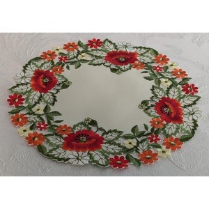 Jiallo Peace Poppy Embroidered Cutwork Round Placemat, 11-Inch diameter Table Linen Decor, Water Resistance, Machine Wash safe - 1 of 4