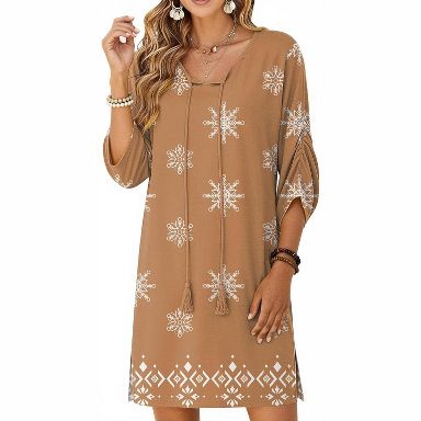 womens casual boho dresses Zeagoo Beach Summer Dress Tassel Tie Neck 3/4 Long Sleeve Mini Sundress 2026 Floral Print Cover Up MZ917 XXL bohemian summer boho dresses and a floral print Fit:Slim WomensSwimCover Ups Raw Hem Layered Denim