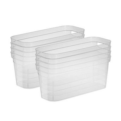 Sterilite 6.25x6.25x15 Inch Narrow Modern Storage Bin w/ Comfortable Carry Through Handles and Banded Rim for Household Organization, Clear