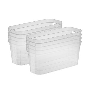 Sterilite 6.25x6.25x15 Inch Narrow Modern Storage Bin w/ Comfortable Carry Through Handles and Banded Rim for Household Organization, Clear - 1 of 4