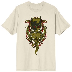 Batman Bat Mask With Three Skulls Men's Natural Crew Neck Short Sleeve Tee - 1 of 3