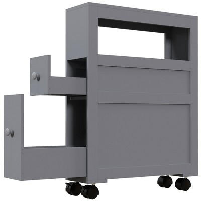 Aghana Digitals Modern Gray Bathroom Storage Cabinet with Drawers, Open Shelf & Rolling Casters -