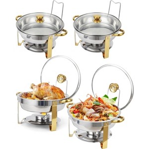 Chafing Dishes for Buffet, 5 QT Buffet Servers and Warmers Set of 2/4, Round Chafing Dishes with Glass Lid, Stainless Steel Food Warmers - 1 of 4