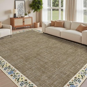 Washable Living Room Rug Floral Bordered Area Rugs Soft Thin Indoor Carpet  Modern Throw Aesthetic Mat Non Slip - 1 of 4