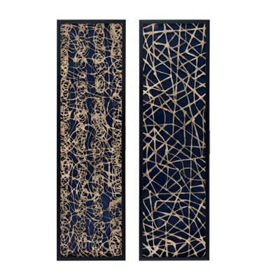 VisioGear Set of 2 Rectangular Shaped Rice Paper Shadow Box Decor Wall Art, Transitional Style Wall Decor, White&Blue, 15.5"*55"*1.2"