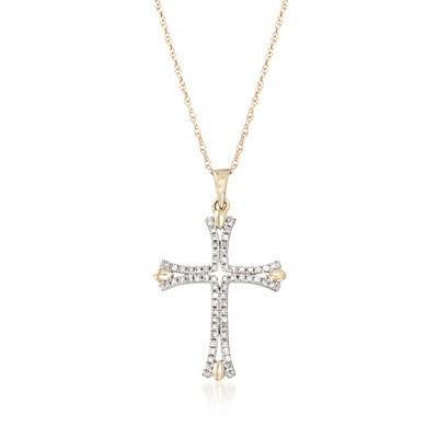 Ross-Simons 0.12 ct. t.w. Diamond Cross Pendant Necklace in 14kt Yellow Gold