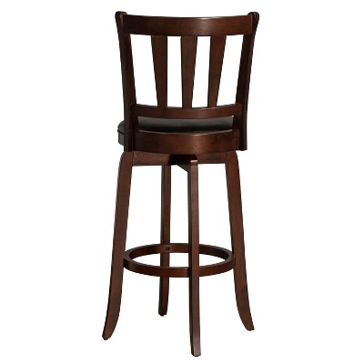 Cherry Wood Swivel Barstool with Brown Leather Seat