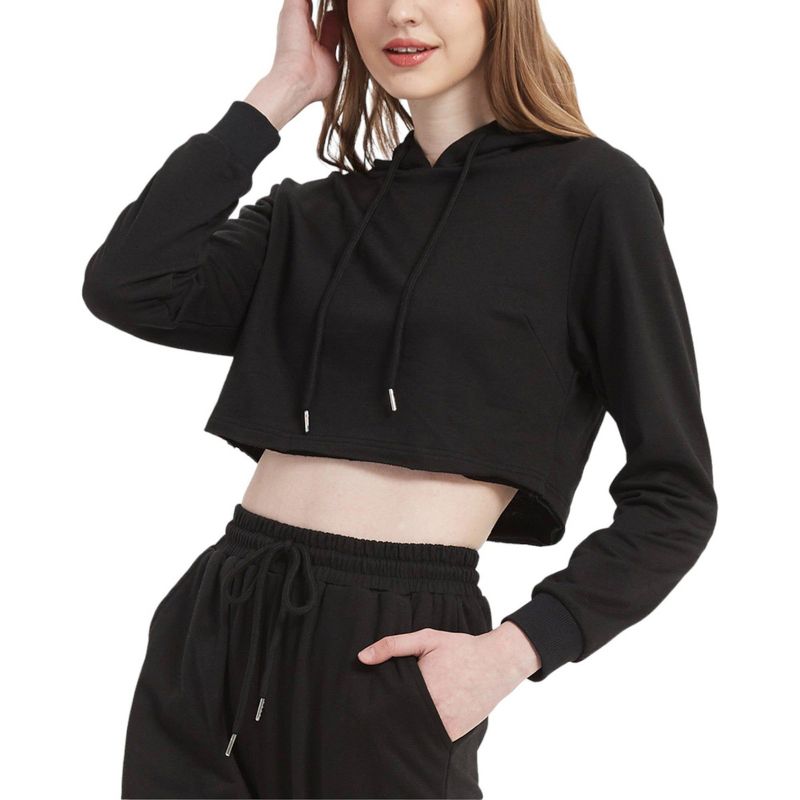 Anna-Kaci Women's Crop Top Sweatshirt Long Sleeve Hoodie Pullover, 1 of 6