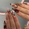 LOVELAY CREATIONS Medium Almond Brown Press-On Nails with 3D Flower Gold Texture - 4 of 4