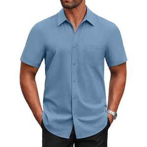 COOFANDY Men's Short Sleeve Button Down Shirts Casual Dress Shirts for Men Untucked Shirt with Pocket - 1 of 4