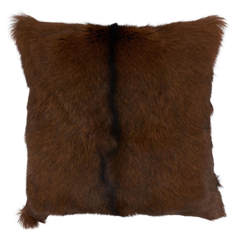 Saro Lifestyle Goat Fur Throw Pillow With Poly Filling, Brown, 1 of 3