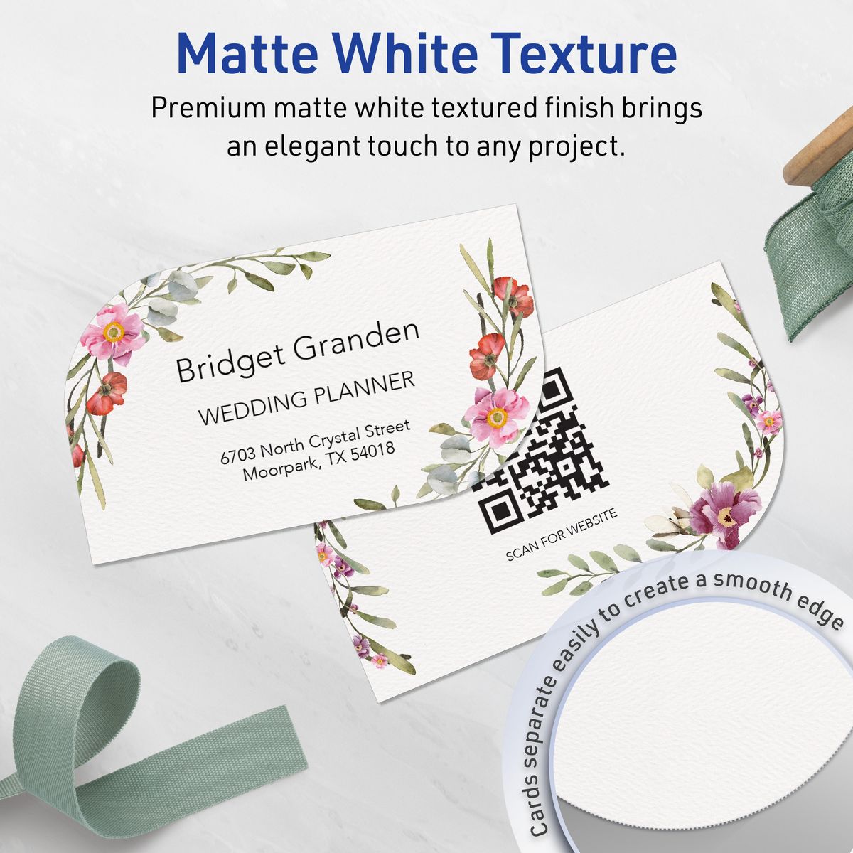 Avery Matte White Business Cards, 2" x 3-1/2" Leaf - thumbnail 3