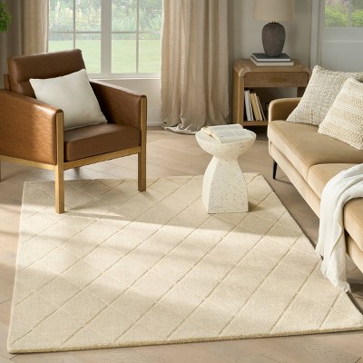 Ivory Geometric Handwoven Wool 5' x 7' Area Rug