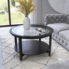 Standard Solid Wood with Glass Top Round Double-Deck Coffee Table with Storage and Easy to Clean - 2 of 4