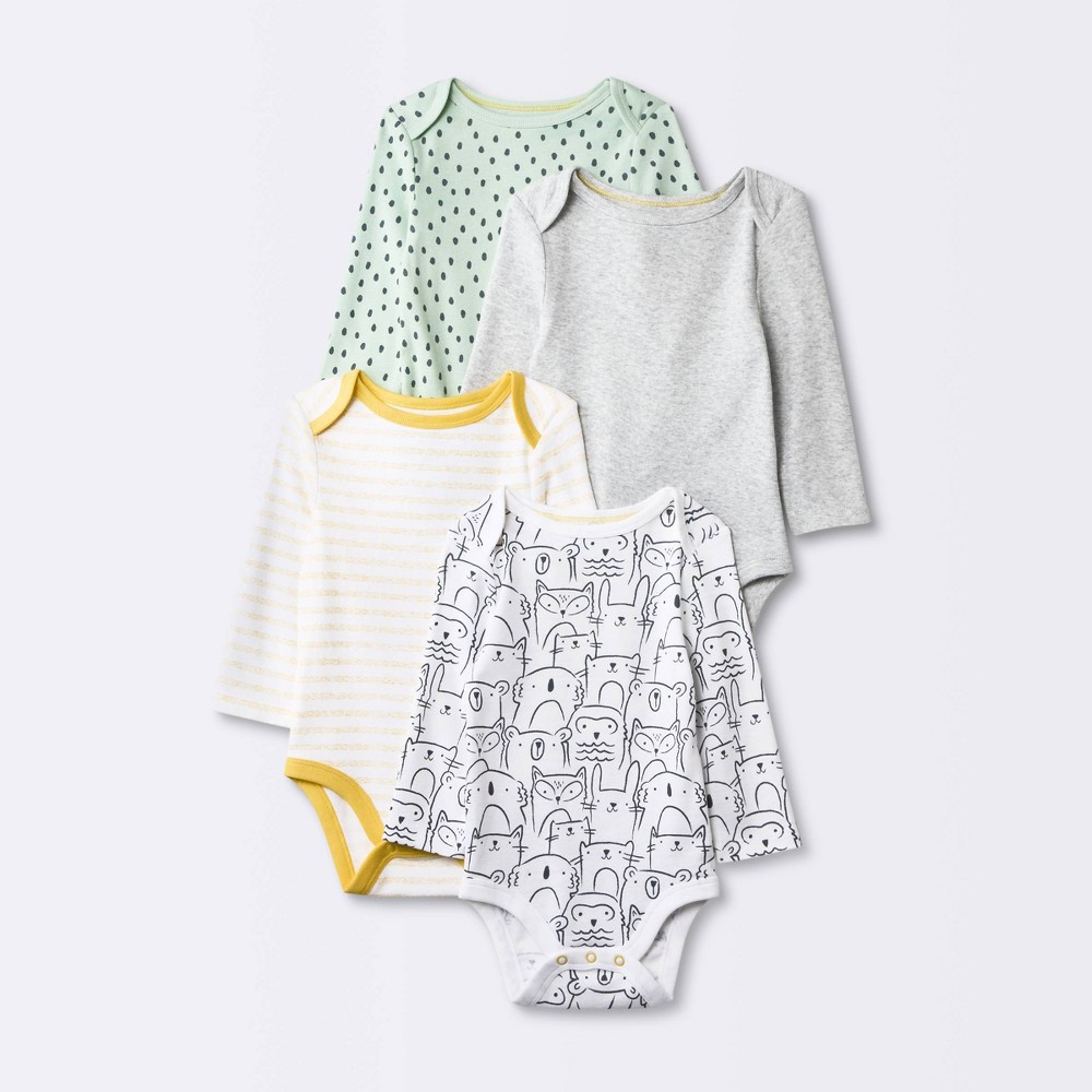 Baby 4pk Modern Hues Long Sleeve Bodysuit - Cloud Island Yellow 12M