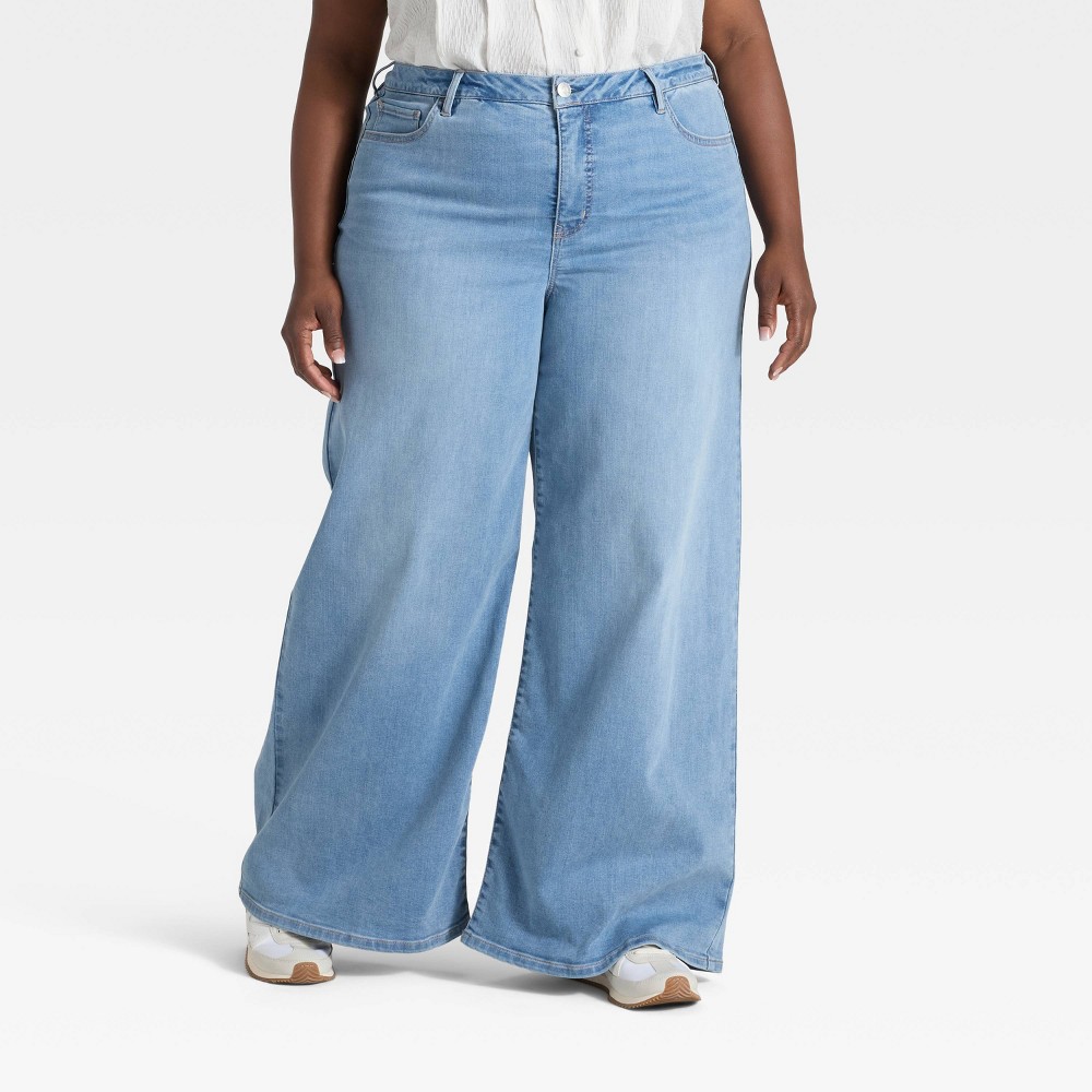 Women's High-Rise Wide Leg Jeans - Ava & Viv™ Light Blue Denim 24
