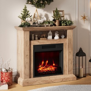 32inch Electric Fireplace with Mantel,Freestanding Electric Fireplace Heater TV Stand with Open Shelf Remote Control Adjustable Flame and Temperature - 1 of 4