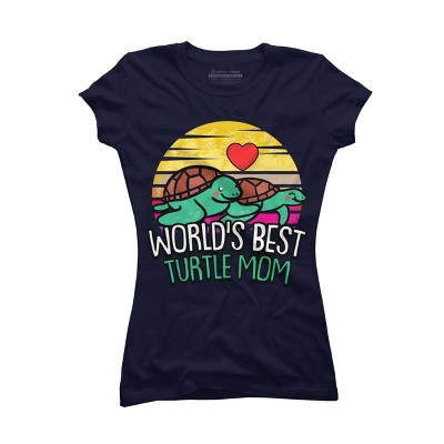 Junior's Design By Humans World's Best Turtle Mom Retro Stripes By animalshop T-Shirt
