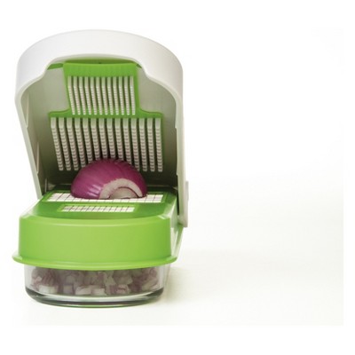 Green and Clear Manual Onion and Garlic Chopper with Stainless Steel Blades