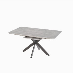 Gulches 62.4" Extendable to 78.15" Gray Dining Table, Mid-Century Modern Kitchen Table with Black Metal X-Shaped Legs, Multi-Use for Dining Room - 1 of 4