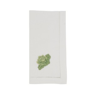 Saro Lifestyle Embroidered Cabbage Design Hemstitched Trim Border Cotton Napkin - Set of 6, 20", White - 1 of 3
