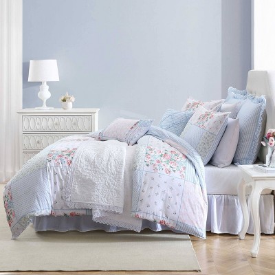 Hope Patchwork Blue and Pink Cotton 7-Piece Duvet Cover Set