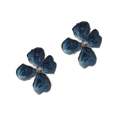SOHI Women's Indigo Blue Enamelled Flora Stud Earrings