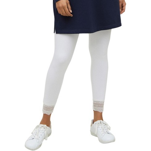 Hue Women's Plus Size Eyelet Embroidered Hem Cotton Skimmer Legging, white,  1X at  Women's Clothing store
