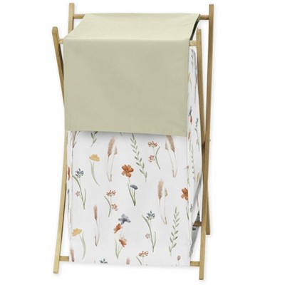 Sweet Jojo Designs Girl Laundry Hamper Watercolor Floral Garden Green Beige and Blue