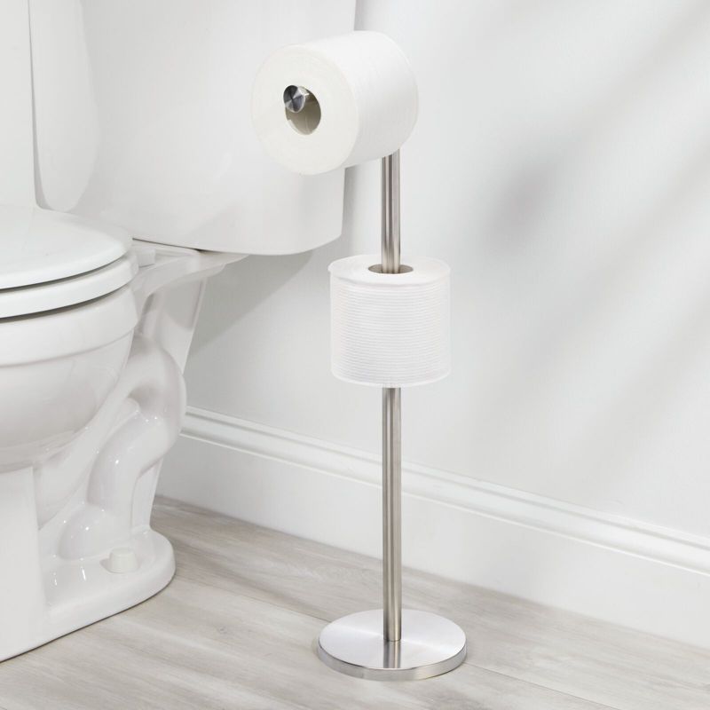 mDesign Steel Standing Modern Toilet Paper Holder Dispenser, 2 of 10