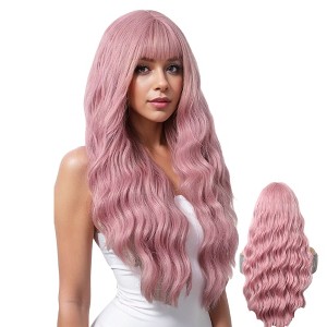 Alilang Long White Blonde Synthetic Wig with Bangs Natural Long Wavy Cosplay Wigs Daily Use - 1 of 4