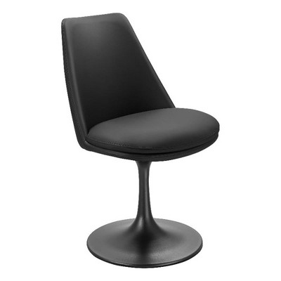 Modway Lippa Faux Leather Swivel Dining Side Chair in Black Black  360° Rotating Office Chair with No Wheels