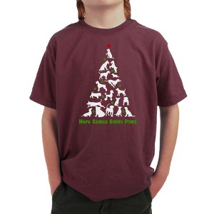 LA Pop Art Here Comes Santa Paws - Boy's Word Art T-Shirt - 1 of 4