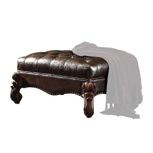 37" Versailles PU Two-Tone Ottoman Dark Brown/Cherry Oak - Acme Furniture - 1 of 4