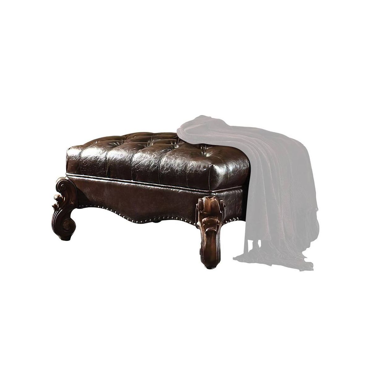 37" Versailles PU Two-Tone Ottoman Dark Brown/Cherry Oak - Acme Furniture