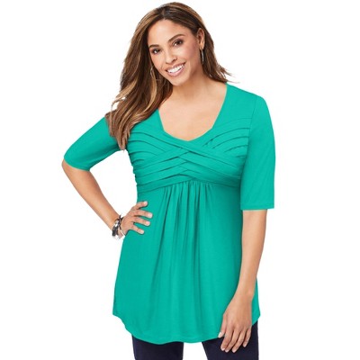 Jessica London Women's Plus Size Knit Tunic Tank Long Sleeveless Blouse -  12, Aqua Sea Blue at  Women's Clothing store