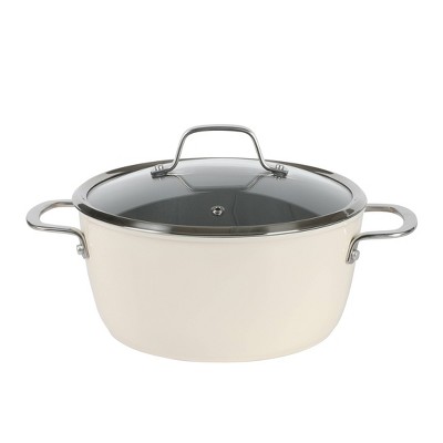 10-Piece Linen White Nonstick Aluminum Cookware Set with Glass Lids