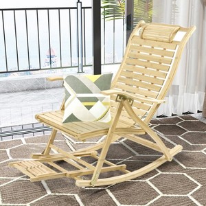 Classic Wooden Rocking Chairs High Backrest and Armrests Patio Lounge Chair - 1 of 4