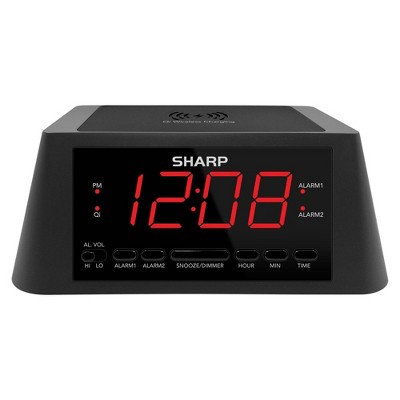 2/2 Amp USB Charge Alarm Clock with QI Wireless Black - Sharp