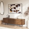 POVISON Mid-Century Modern TV Stand, Minimalist Wood Media Console with Slatted Cabinet, Tall-Cast Metal Legs, Walnut Veneer, 62.99" - 3 of 4