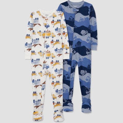 Image of Carter's Just One You®️ Toddler Boys' Construction Trucks Footed Pajamas - White/Blue 18M