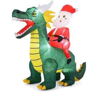 SEVOBAL Inflatable Holiday Decorations 6.7' Inflatable Santa Riding Dinosaur Christmas Inflatable Decor Outdoor Xmas Decor, Multi, 37.5"*80.4"*72" - 1 of 4