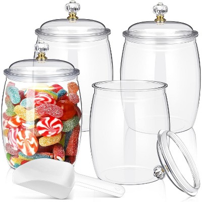 4 Pcs Plastic Candy and Cookie Jars with Lids Clear, Airtight Apothecary Storage 64 oz