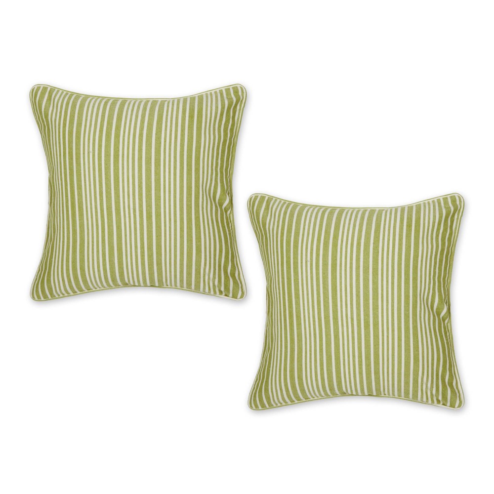 Photos - Pillow 2pc 18"x18" Avocado Chambray Striped Recycled Cotton Square Throw Cover 