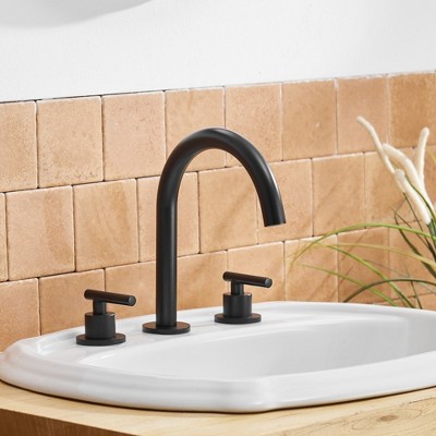 Matte Black Widespread Double Handle Bathroom Faucet with Pop-Up Drain