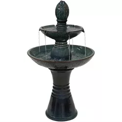 Sunnydaze 38"H Electric Ceramic 2-Tier Outdoor Water Feature with LED Lights, Green