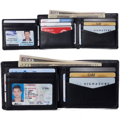 Alpine Swiss Mens Spencer RFID Bifold Wallet 2 ID Windows Divided Bill Section Smooth Leather Comes in a Gift Box