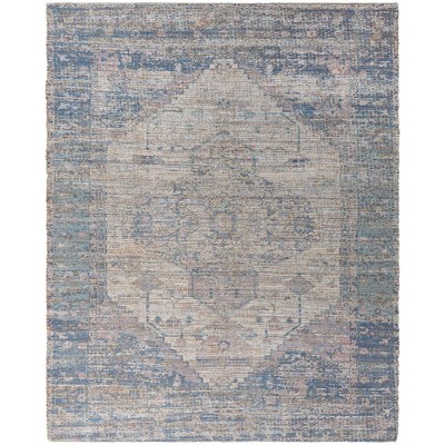 Handwoven Blue and Beige Synthetic Rectangular Area Rug 8' x 10'